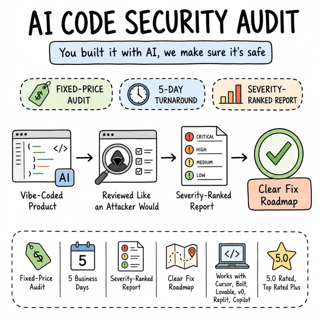 AI Code Security Audit - attacker-style review, severity-ranked report, and fix roadmap in 5 business days